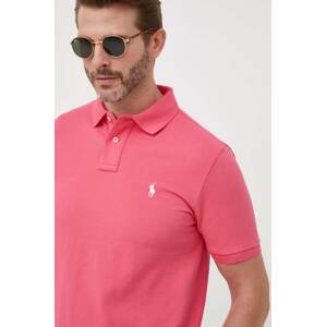 Pamučna polo majica Polo Ralph Lauren boja: ružičasta, jednobojni model, 710782592