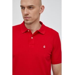 Pamučna polo majica United Colors of Benetton boja: crvena, jednobojni model