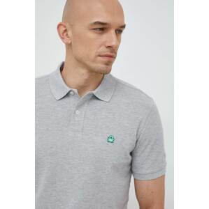 Pamučna polo majica United Colors of Benetton boja: siva, jednobojni model