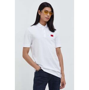 Pamučna polo majica HUGO boja: bijela, s aplikacijom, 50490770