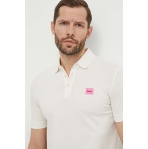 Pamučna polo majica HUGO boja: bijela, s aplikacijom, 50490770