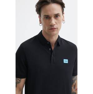 Pamučna polo majica HUGO boja: crna, s aplikacijom, 50490770