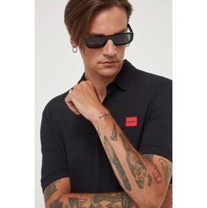 Pamučna polo majica HUGO boja: crna, s aplikacijom, 50490770