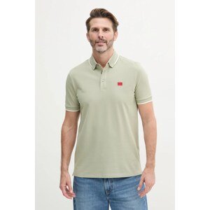 Pamučna polo majica HUGO boja: siva, bez uzorka