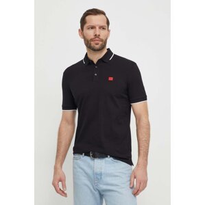 Pamučna polo majica HUGO boja: crna, bez uzorka, 50490775