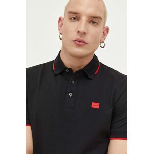 Pamučna polo majica HUGO boja: crna, glatki model, 50490775