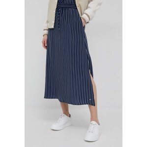 Suknja Tommy Hilfiger boja: tamno plava, midi, širi se prema dolje