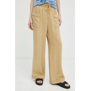 Hlače Mustang Style Drawstring Wide Leg za žene, boja: bež, ravni kroj, visoki struk