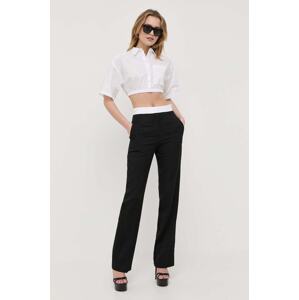 Vunene hlače Victoria Beckham boja: crna, ravni kroj, visoki struk