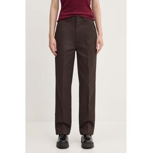 Hlače Dickies za žene, boja: smeđa, ravni kroj, visoki struk