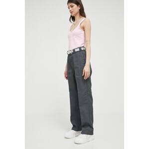 Hlače Dickies za žene, boja: siva, ravni kroj, visoki struk