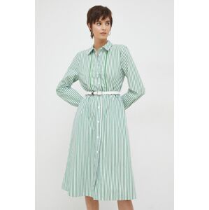 Pamučna haljina Tommy Hilfiger boja: zelena, midi, širi se prema dolje