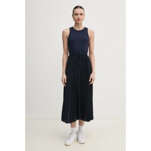 Haljina Tommy Hilfiger boja: tamno plava, midi, širi se prema dolje