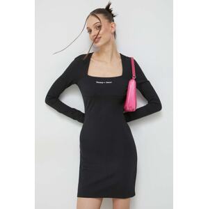 Haljina Tommy Jeans boja: crna, mini, uske