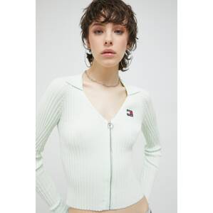Kardigan Tommy Jeans za žene, boja: zelena, lagani