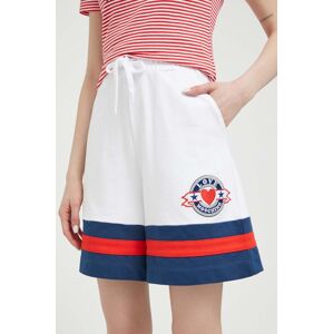 Pamučne kratke hlače Love Moschino boja: bijela, s aplikacijom, visoki struk