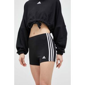 Kratke hlače adidas za žene, boja: crna, s uzorkom, visoki struk