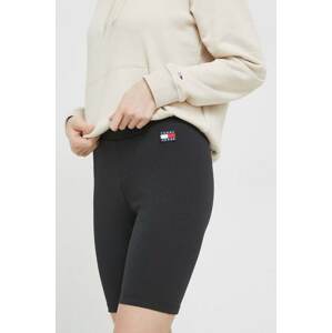 Kratke hlače Tommy Jeans za žene, boja: crna, glatki materijal, visoki struk