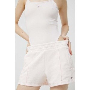 Pamučne kratke hlače Tommy Jeans boja: ružičasta, glatki materijal, visoki struk