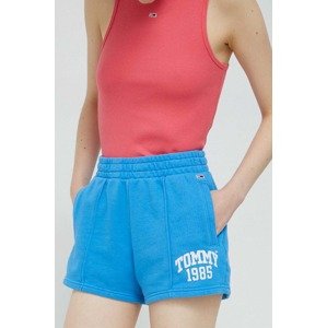 Pamučne kratke hlače Tommy Jeans glatki materijal, visoki struk