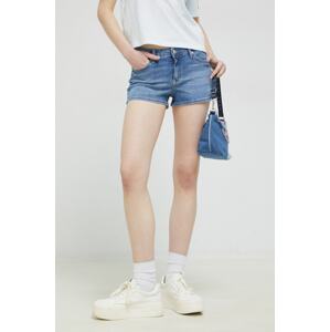 Traper kratke hlače Tommy Jeans za žene, glatki materijal, srednje visoki struk