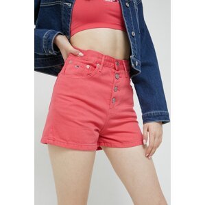 Traper kratke hlače Tommy Jeans za žene, boja: ružičasta, glatki materijal, visoki struk