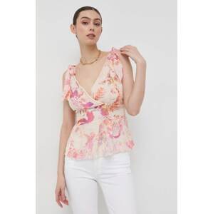 Bluza s dodatkom svile Guess boja: narančasta, s uzorkom