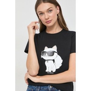 Pamučna majica Karl Lagerfeld za žene, boja: crna