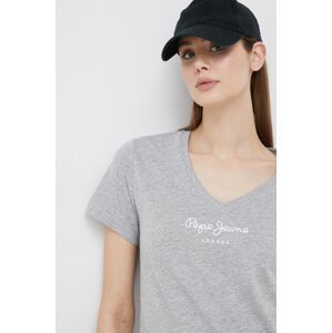 Majica kratkih rukava Pepe Jeans Wendy V Neck za žene, boja: siva