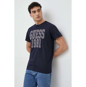 Pamučna majica Guess boja: tamno plava, s aplikacijom