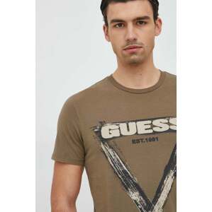 Pamučna majica Guess boja: zelena, s tiskom