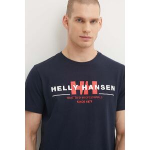Pamučna majica Helly Hansen boja: tamno plava, s uzorkom