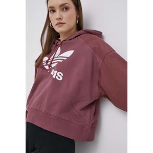Pamučna dukserica adidas Originals za žene, boja: ružičasta, s kapuljačom, s tiskom, HC7035-QUICRI