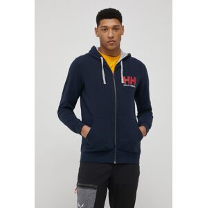 Pamučna dukserica Helly Hansen za muškarce, boja: tamno plava, s kapuljačom, tiskom, 34163-597