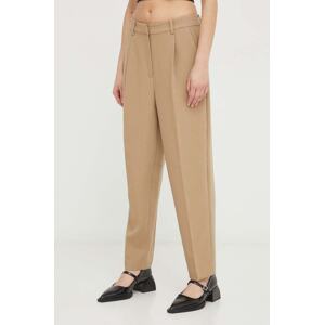 Hlače Bruuns Bazaar CindySus Dagny pants za žene, boja: bež, uski kroj, visoki struk, BBW2393