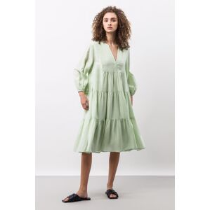 Lanena haljina Ivy Oak boja: zelena, mini, širi se prema dolje