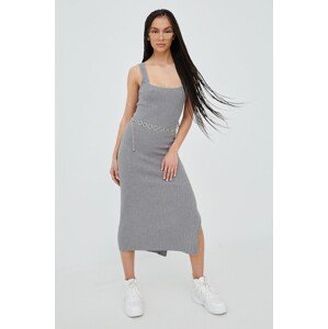 Haljina s dodatkom lana Superdry boja: siva, midi, uske