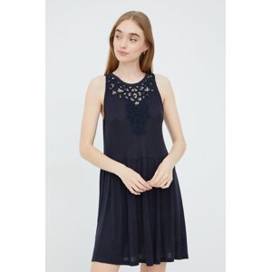 Haljina s dodatkom lana Superdry boja: tamno plava, mini, širi se prema dolje