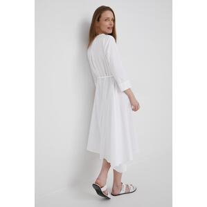 Pamučna haljina Dkny boja: bijela, maxi, širi se prema dolje