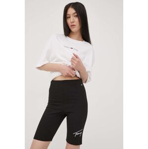 Kratke hlače Tommy Jeans za žene, boja: crna, s aplikacijom, visoki struk