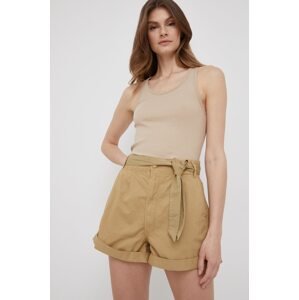 Pamučne kratke hlače Pepe Jeans Kaylee Short za žene, boja: zelena, glatki materijal, visoki struk