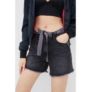 Traper kratke hlače Superdry za žene, boja: siva, glatki materijal, srednje visoki struk