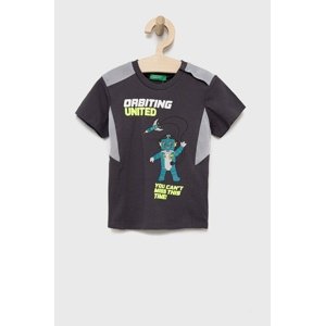 Dječja pamučna majica kratkih rukava United Colors of Benetton boja: siva, s tiskom