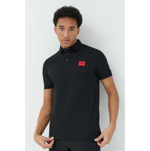 Pamučna polo majica HUGO boja: crna, s aplikacijom, 50466202