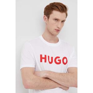 Pamučna majica HUGO za muškarce, boja: bijela, s tiskom, 50467556