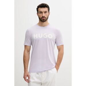 Pamučna majica HUGO za muškarce, boja: crna, s tiskom, 50467556