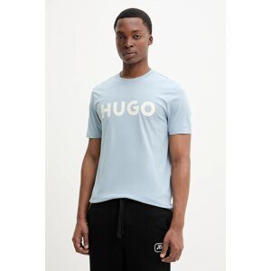 Pamučna majica HUGO za muškarce, boja: crna, s tiskom, 50467556