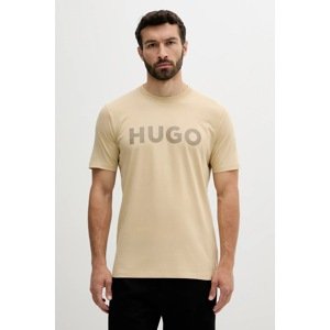 Pamučna majica HUGO za muškarce, boja: crna, s tiskom, 50467556