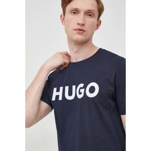 Pamučna majica HUGO za muškarce, boja: tamno plava, s tiskom, 50467556
