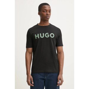 Pamučna majica HUGO za muškarce, boja: crna, s tiskom, 50467556